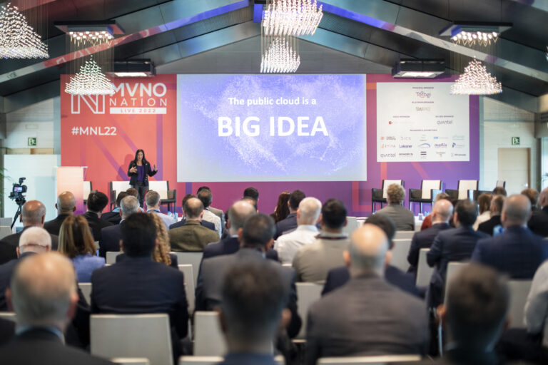 DR, on stage giving the keynote, at MVNO Nation Live 2022 in Valencia, Spain.