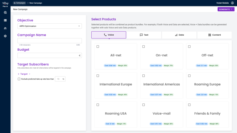 Plan AI - setting up a new campaign